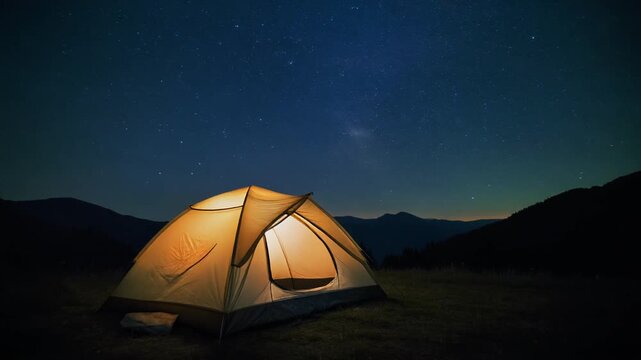 星空の下のキャンプ シームレスループ動画背景 16:9 4K