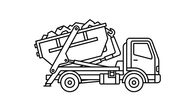 Skip Loader Truck Line Icon Vector Illustration