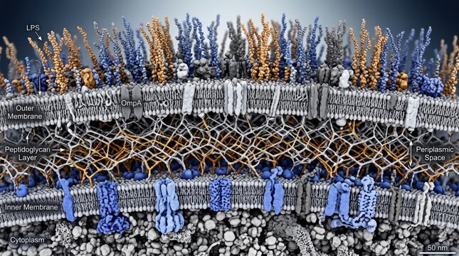 Cross-Section Diagram of Gram-Negative Bacterial Cell Wall