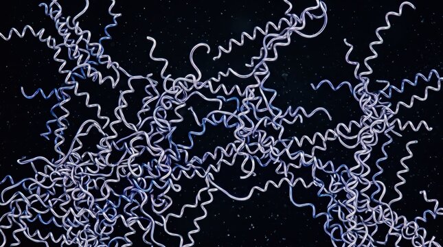 Microscopic View of Spirochete Bacteria Tangled in Darkfield Environment