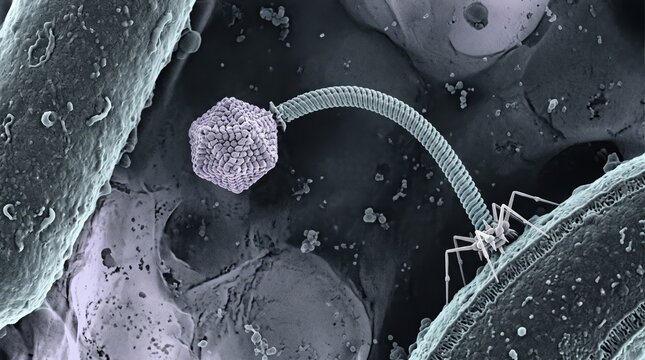 Bacteriophage Virus Infecting a Bacterial Cell Microscopic Illustration