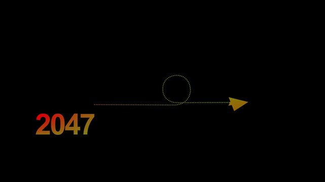 New year transition 2047 to 2048 with animated path and arrow