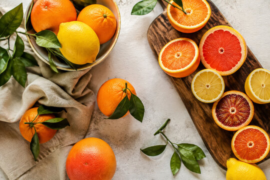 Fresh Citrus Fruit Flatlay Bursting with Color