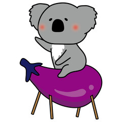 お盆の精霊牛のなすに乗るコアラ © てがきっず