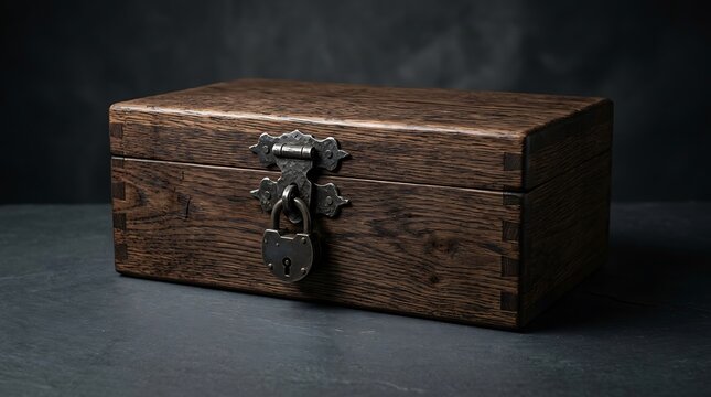 Antique Wooden Box with Metal Lock and Padlock