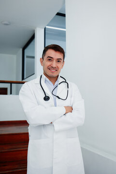 portrait of latin doctor man with stethoscope in hospital in Mexico Latin America