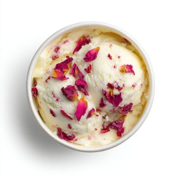 kulfi ice cream with rose petals isolated on white background