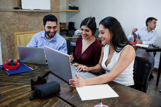 Latin business teamwork with diverse men and women working at office in Mexico Latin America. Portrait of hispanic big group of people employees in a company or workplace