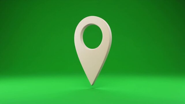 realistic 3D animation of a generic location pin gently floating and rotating against a uniform chroma key green background for ecommerce delivery, logistics, online shopping, location services and di