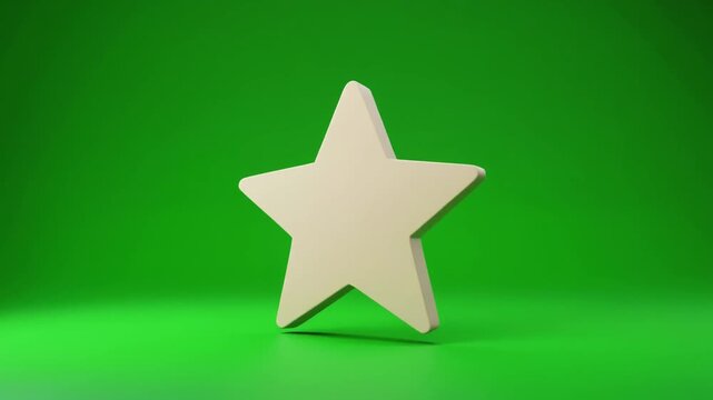 Premium realistic 3D animation of a generic five-point rating star gently floating and rotating against chroma key green for ecommerce reviews, customer ratings, retail feedback and digital commerce c
