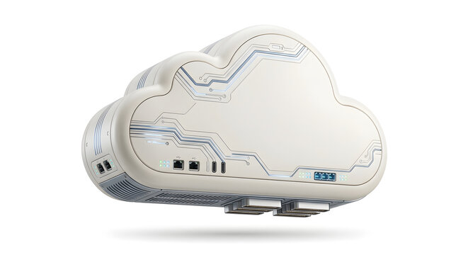 Cloud computing cloud server data storage network technology server data center cloud computing concept with futuristic cloud server hardware, network ports, data storage interface, technology