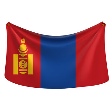 Mongolia National Flag Hanging on Fabric Cloth with Pins