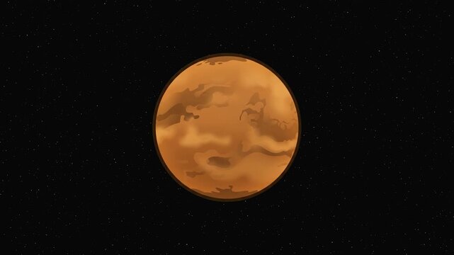 A 2D animated orange desert planet resembling Mars with atmospheric dust textures isolated against deep space. Great for astronomy educational content, futuristic sci-fi concepts, and game UI motion g
