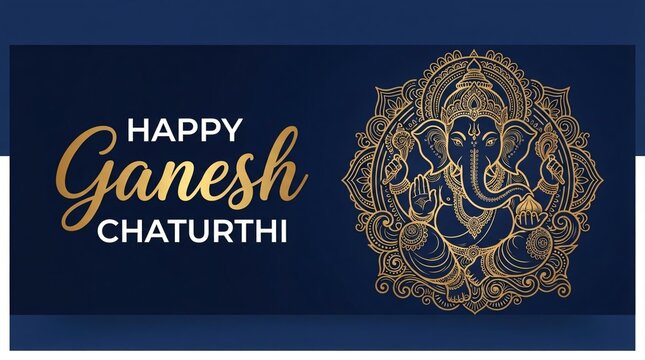 Happy Ganesh Chaturthi Greeting with Lord Ganesha, Lightning and Dramatic Festive Background