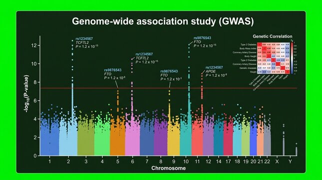 Genome-wide association study GWAS Manhattan plot showing genetic data analysis results.