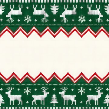 Green Christmas knit frame with deers pattern.