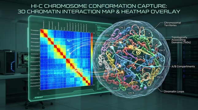 Hi-C Chromosome Conformation Capture 3D Chromatin Interaction Map and Heatmap Visualization