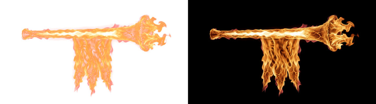 Blazing heraldic clarion with tripartite gonfalon burning effect cutout with real transparency