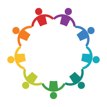Colorful Unity Symbol with Abstract Figures Holding Hands in a Circle