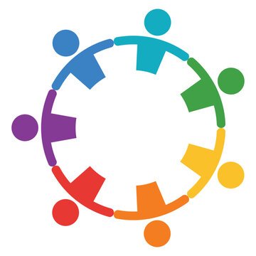 Colorful Silhouettes of People Holding Hands in a Circle Symbolizing Unity