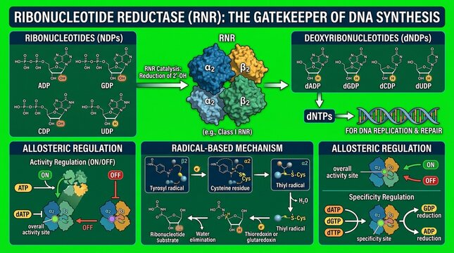 Ribonucleotide Reductase RNR Enzyme Mechanism and DNA Synthesis Infographic Chart