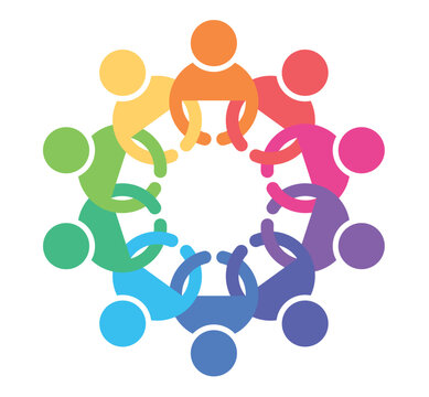 Colorful circle of abstract people holding hands in unity and teamwork