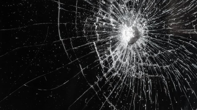 Cracked glass fracture effect on black background. Broken cracks glass fracture effect texture isolated abstract black background, Abstract cracked screen effect with intricate jagged fractures