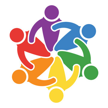 Colorful Abstract Figures Representing Unity and Teamwork in a Circle