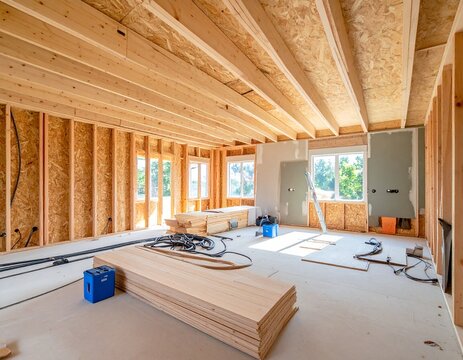 Unfinished Room with Wood Framing and Building Materials