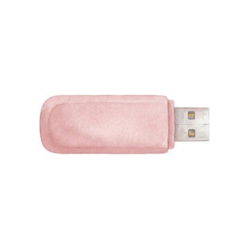 Pink usb flash drive watercolor style