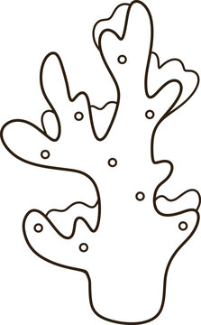 Cute coral reef line art cartoon hand drawn minimal sea reef outline icon for coloring book design