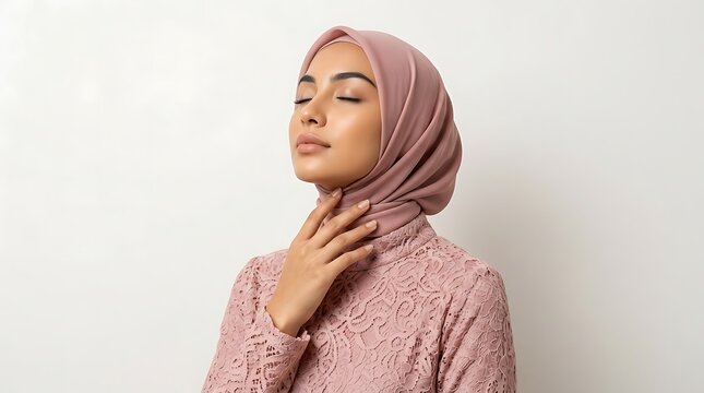 Portrait of a Serene Young Woman Wearing a Beautiful Pink Hijab Style