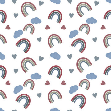 Cute muted pastel rainbow and love for kids pattern design