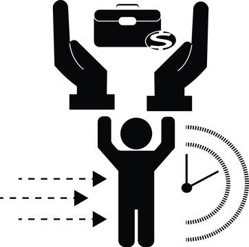 Business protection and employee career support icon representing financial security time management and workplace success concept