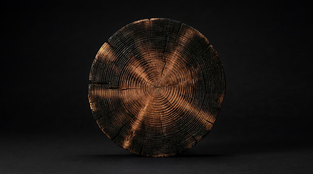 Detailed cross section of a charred timber log showing rings