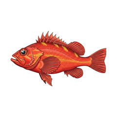 Fototapeta premium Detailed illustration of red rockfish isolated on white background with sea fish