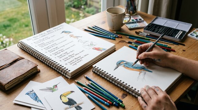 Artist sketching bird