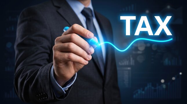 Professional writing tax term on digital screen with stylus