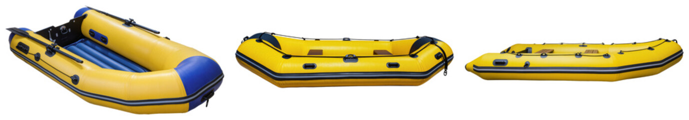 Yellow inflatable raft with blue accents, isolated on a white background © Vu