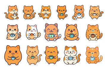 Fototapeta premium Cute Cat Faces Collection with Different Funny Expressions