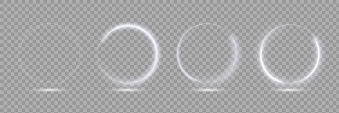 Light circle white swirl. Curved white line light effect. Darkening of the moon.