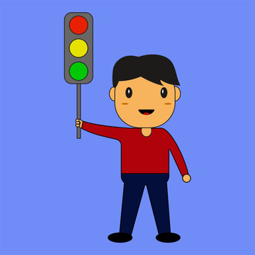 Flat illustration of traffic lights in red, yellow, and green; vector EPS 10