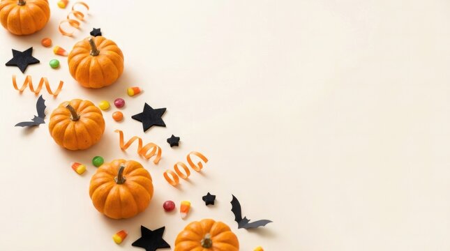 Halloween pumpkins with candy and decorations