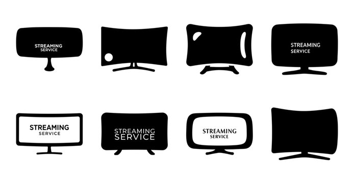 Flat tv screens with service messages set - Modern flat-screen TVs displaying various service-related messages in a clean, minimalist black and white style.