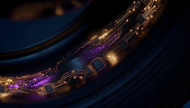 Smart Tire Inner Surface Embedded with Piezoelectric PZT Silicon Sensor Chips and Glowing Circuitry Trails