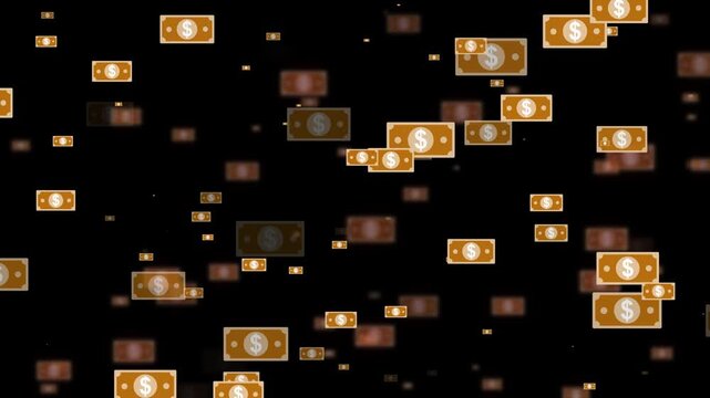 Dollar cash particle motion animated black background