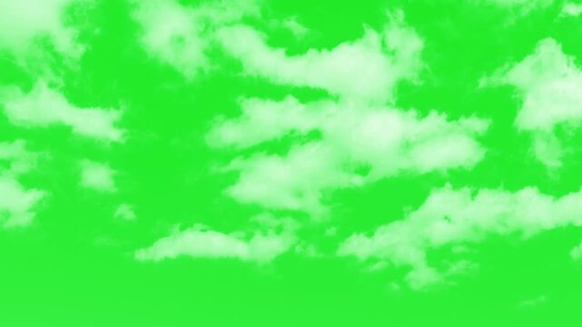 Clouds animation moving on green screen background, 4k isolated cloud on transparent background Loop. Growing white cloud on green screen chromakey background