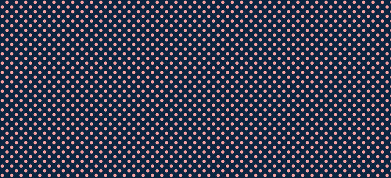 Dark blue pink circle polka dot pattern. Repeat seamless design for fabric, wallpaper, and textile backdrop. Modern graphic texture.