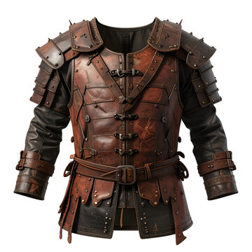 Detailed Medieval Warrior Leather Armor Vest with Metal Studs and Belt