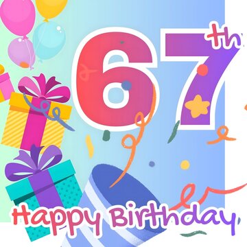 Colorful 67th Birthday Celebration with Gifts and Balloons